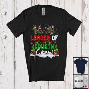 MacnyStore - Leader Of Cousin Crew; Awesome Christmas Tree Snowing Reindeer; X-mas Family Group T-Shirt