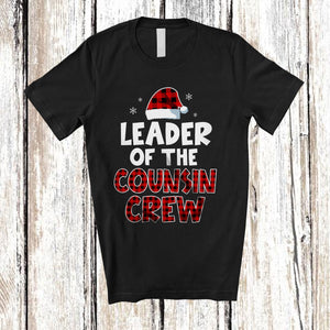 MacnyStore - Leader Of The Cousin Crew; Adorable Christmas Red Plaid Santa; Pajamas Family Group T-Shirt