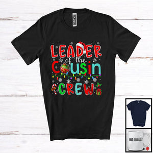 MacnyStore - Leader Of The Cousin Crew; Colorful Christmas Lights Ornaments Santa; X-mas Family Group T-Shirt