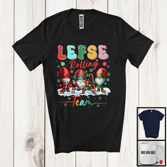 MacnyStore - Lefse Rolling Team; Lovely Christmas Snowing Around Three Gnomes; Baking Team Baker Family T-Shirt