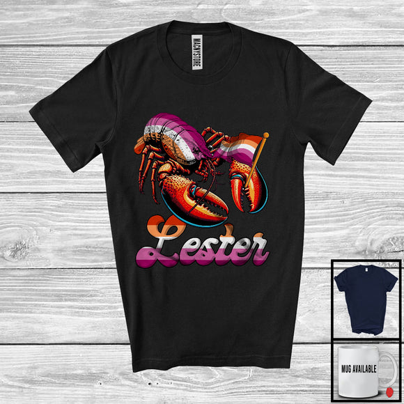 MacnyStore - Lester, Humorous LGBTQ Proud Lobster Lesbian Pride, Lesbian Flag Animal Lover T-Shirt