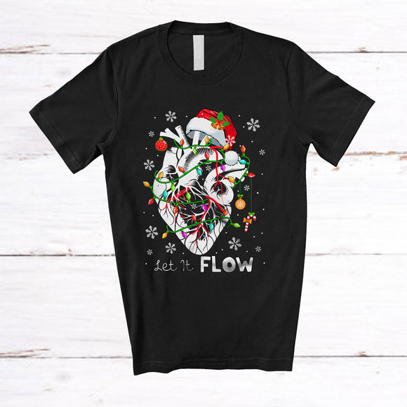 MacnyStore - Let It Flow; Awesome Christmas Lights Anatomy Heart Santa; X-mas Cardiac Nurse Group T-Shirt