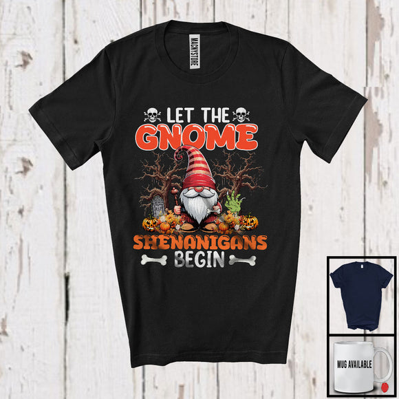 MacnyStore - Let The Gnome Shenanigans Begin, Awesome Halloween Gnome Lover, Zombie Hand Pumpkins T-Shirt