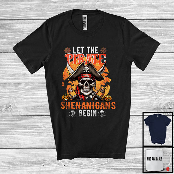 MacnyStore - Let The Pirate Shenanigans Begin, Creepy Halloween Costume Moon Pirate Skull, Family Group T-Shirt