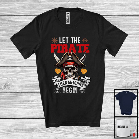 MacnyStore - Let The Pirate Shenanigans Begin, Creepy Halloween Costume Pirate Skull Lover, Family Group T-Shirt