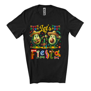 MacnyStore - Let's Fiesta, Humorous Cinco De Mayo Avocado Playing Guitar, Mexican Sombrero Lover T-Shirt