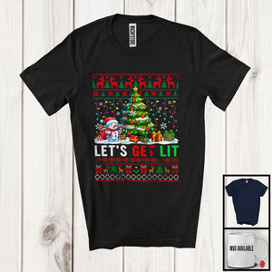 MacnyStore - Let's Get Lit; Amazing Christmas Sweater Tree Snowman; X-mas Lights Family Group T-Shirt