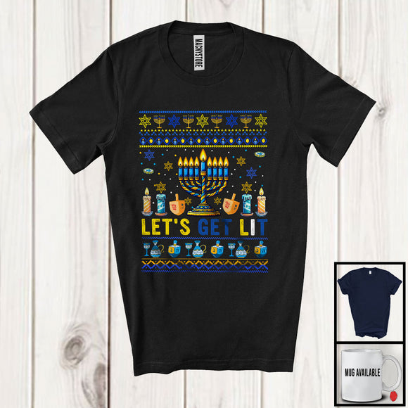 MacnyStore - Let's Get Lit; Amazing Hanukkah Chanukah Sweater Menorah Lover; Matching Family Group T-Shirt