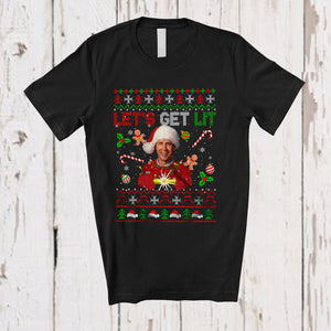 MacnyStore - Let's Get Lit; Humorous Christmas Movie Nerd Santa Vacation; Sweater X-mas Lights Snowing T-Shirt