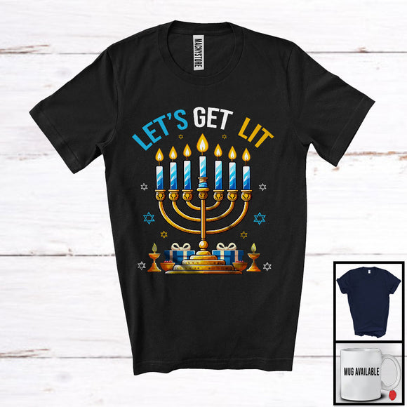 MacnyStore - Let's Get Lit; Joyful Hanukkah Chanukah Proud Family Group; Menorah Lights Dreidel Lover T-Shirt