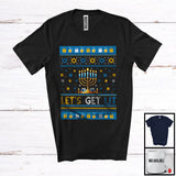 MacnyStore - Let's Get Lit; Joyful Hanukkah Chanukah Proud Family; Sweater Menorah Lights Dreidel T-Shirt