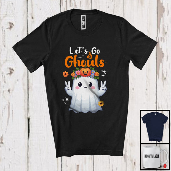 MacnyStore - Let's Go Ghouls; Adorable Halloween Costume Boo Ghost Pumpkin Flowers; Girls Family Group T-Shirt