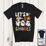 MacnyStore - Let's Go Ghouls, Adorable Halloween Three Ghost Boo Costume, Groovy Flowers Group T-Shirt