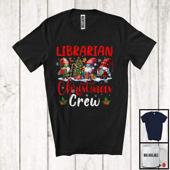 MacnyStore - Librarian Christmas Crew; Adorable X-mas Tree Three Gnomes; Snowing Librarian Group T-Shirt