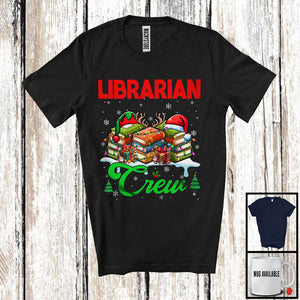 MacnyStore - Librarian Crew; Cheerful Christmas Three Santa Elf Reindeer Jobs Tools; Proud Careers T-Shirt