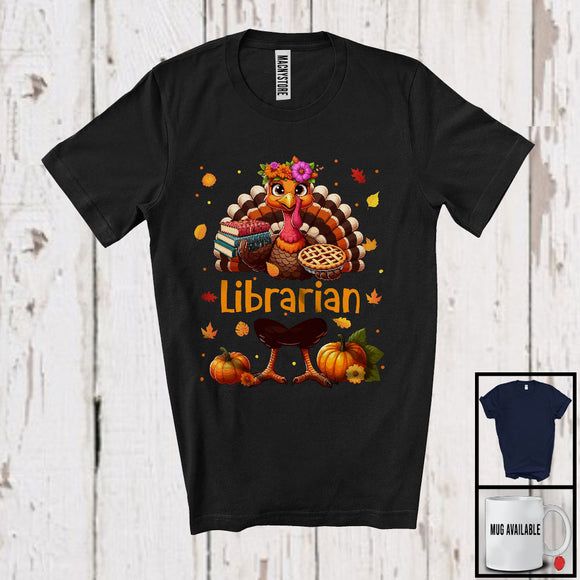 MacnyStore - Librarian, Amazing Thanksgiving Turkey Pie Fall Leaves Book, Jobs Careers Proud T-Shirt