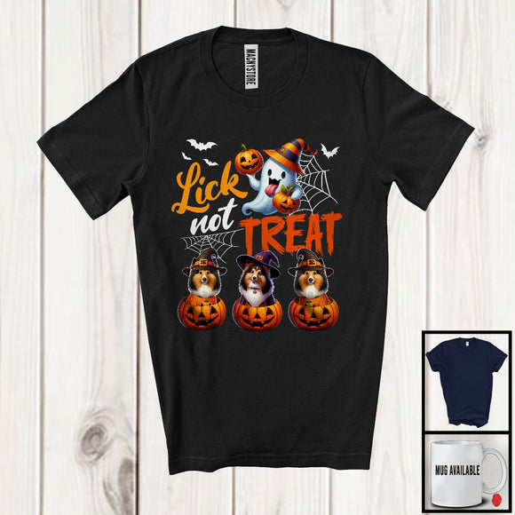 MacnyStore - Lick Not Treat, Adorable Halloween Costume Three Witch Sheltie Witch Owner, Family Group T-Shirt