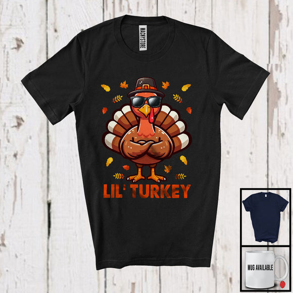 MacnyStore - Lil' Turkey; Awesome Thanksgiving Turkey Wearing Sunglasses; Autumn Leaves Family Group T-Shirt