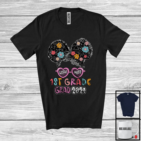 MacnyStore - Little Miss Girl 1st Grade Grad 2024, Adorable Graduation Messy Bun Hair Girls, Students Group T-Shirt