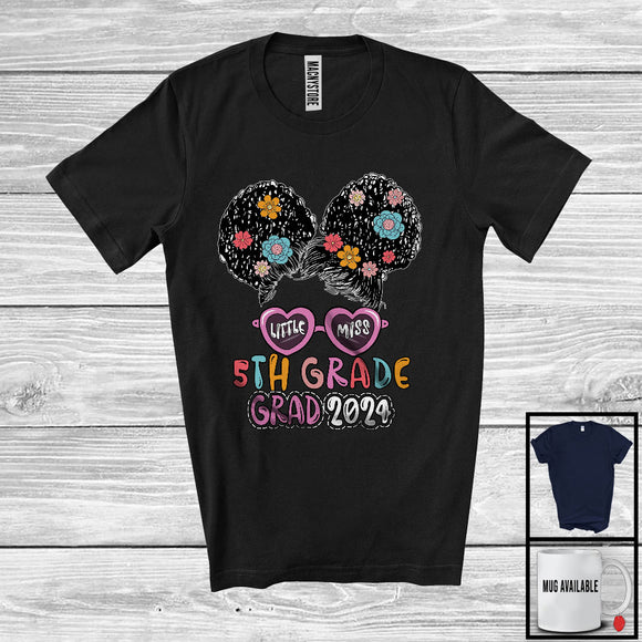 MacnyStore - Little Miss Girl 5th Grade Grad 2024, Adorable Graduation Messy Bun Hair Girls, Students Group T-Shirt