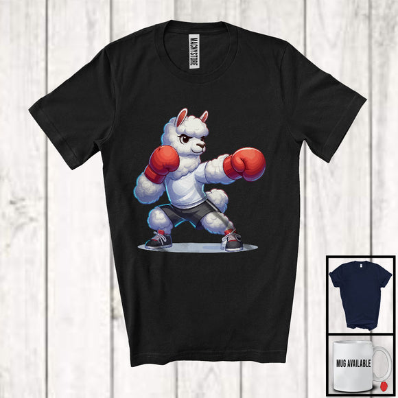 MacnyStore - Llama Playing Boxing; Lovely Boxing Llama Player Playing Lover; Matching Sport Team T-Shirt