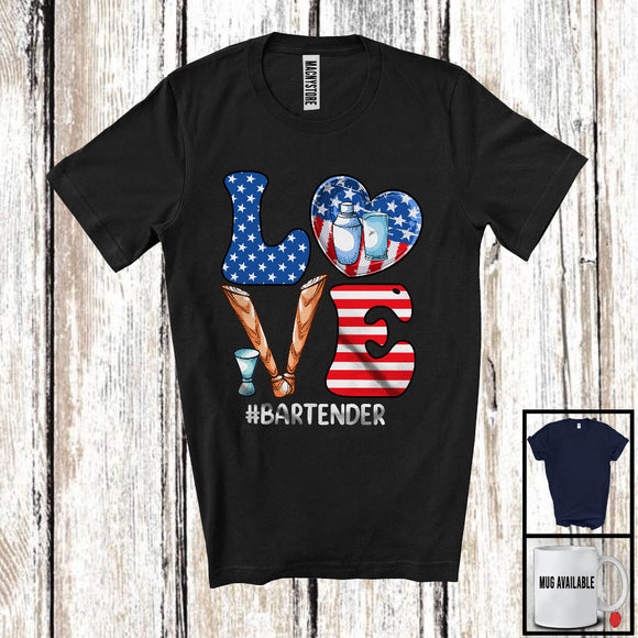 MacnyStore - Love Bartender, Amazing 4th Of July American Flag, Matching Careers Proud Patriotic T-Shirt