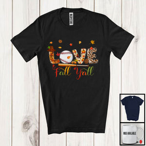 MacnyStore - Love Fall Y'All; Joyful Thanksgiving Autumn Leaves Baseball Team; Sport Player Playing Lover T-Shirt