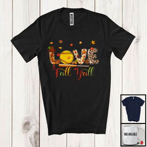 MacnyStore - Love Fall Y'All; Joyful Thanksgiving Autumn Leaves Softball Team; Sport Player Playing Lover T-Shirt