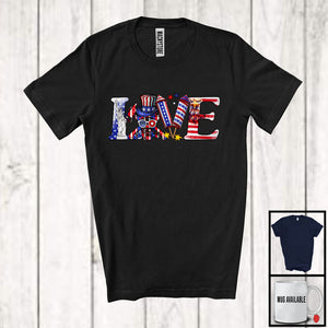 MacnyStore - Love, Amazing 4th Of July USA Flag Firefighter, Independence Day Firecrackers Proud Patriotic T-Shirt