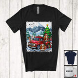 MacnyStore - Lovely Santa Basset Hound With Red Pickup Truck; Cool Christmas Tree Lights; Winter Snowing T-Shirt