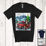 MacnyStore - Lovely Santa Bernedoodle Dog With Red Pickup Truck; Cool Christmas Tree Lights; Winter Snowing T-Shirt