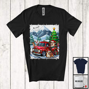 MacnyStore - Lovely Santa Corgi With Red Pickup Truck; Cool Christmas Tree Lights; Winter Snowing T-Shirt