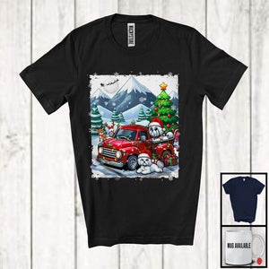 MacnyStore - Lovely Santa Maltese Dog With Red Pickup Truck; Cool Christmas Tree Lights; Winter Snowing T-Shirt