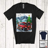 MacnyStore - Lovely Santa Newfoundland Dog With Red Pickup Truck; Cool Christmas Tree Lights; Snowing T-Shirt