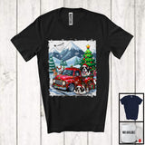 MacnyStore - Lovely Santa St Bernard With Red Pickup Truck; Cool Christmas Tree Lights; Winter Snowing T-Shirt