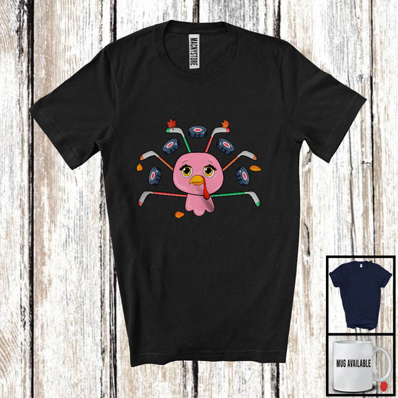 MacnyStore - Lovely Turkey Face And Ice Hockey Tail; Wonderful Thanksgiving Ice Hockey Player; Sport Team T-Shirt