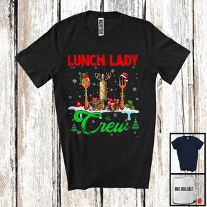 MacnyStore - Lunch Lady Crew; Cheerful Christmas Three Santa Elf Reindeer Jobs Tools; Proud Careers T-Shirt