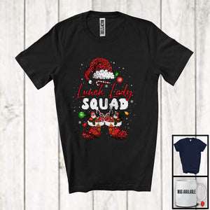 MacnyStore - Lunch Lady Squad; Cheerful Christmas Leopard Santa Costume Snowing; Women Jobs Group T-Shirt