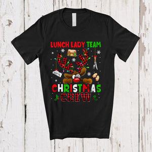 MacnyStore - Lunch Lady Team Christmas Crew; Fantastic X-mas Red Plaid Reindeer Face; Proud Careers Jobs T-Shirt