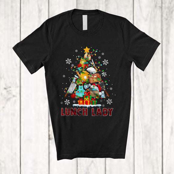 MacnyStore - Lunch Lady Tools Christmas Tree; Joyful X-mas Plaid Chef Cooking Lover; Proud Jobs T-Shirt