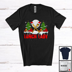 MacnyStore - Lunch Lady; Awesome Christmas Moon Tree Santa Lunch Lady Tools; Proud X-mas Jobs T-Shirt