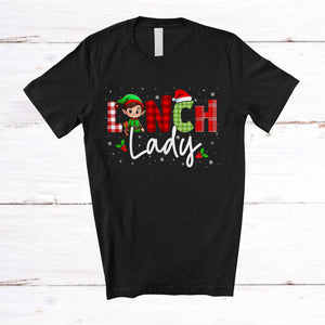 MacnyStore - Lunch Lady; Wonderful Christmas Plaid Elf Pajamas; Jobs Careers Lunch Lady Squad T-Shirt