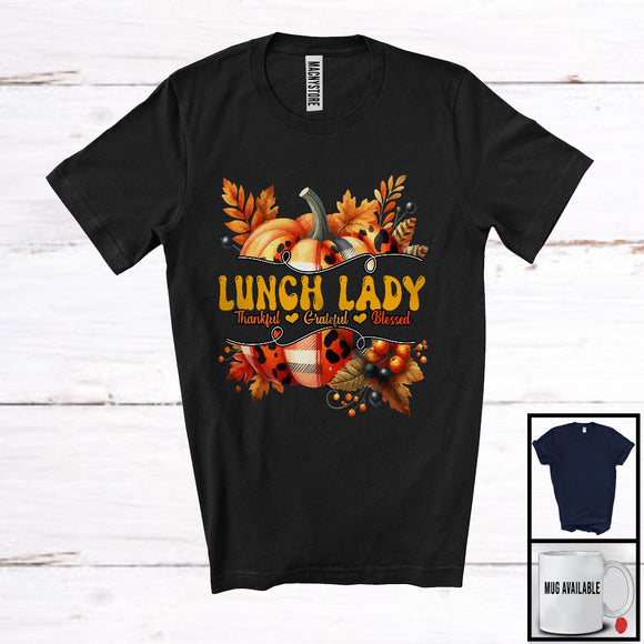 MacnyStore - Lunch Lady; Wonderful Thanksgiving Leopard Plaid Pumpkin Fall Leaves; Jobs Careers T-Shirt