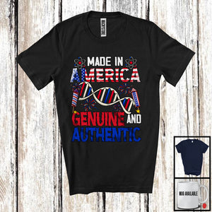 MacnyStore - Made In America Genuine And Authentic, Humorous 4th Of July Born In USA Flag, DNA Patriotic T-Shirt