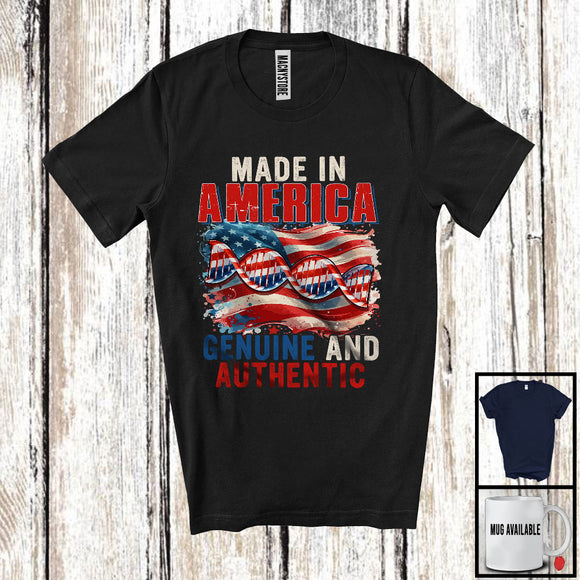 MacnyStore - Made In America, Humorous 4th Of July DNA Born In USA Flag, Patriotic Lover Family Group T-Shirt