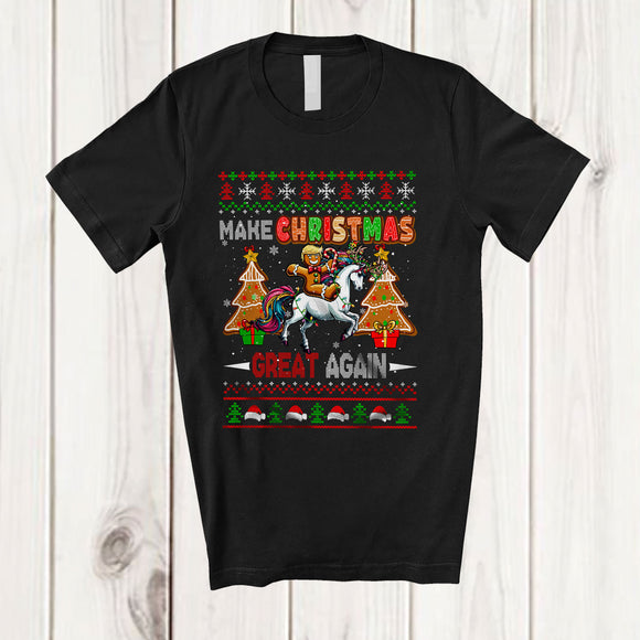 MacnyStore - Make Christmas Great Again; Joyful Christmas Sweater Trump Gingerbread Riding Unicorn T-Shirt