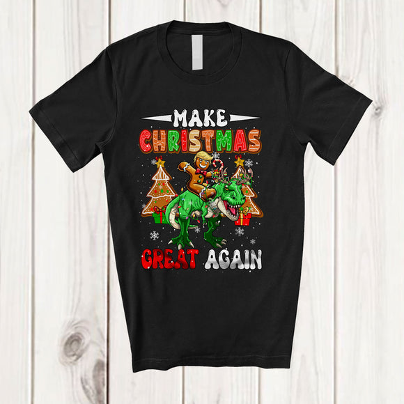 MacnyStore - Make Christmas Great Again; Joyful Christmas Trump Gingerbread Riding T-Rex Won T-Shirt