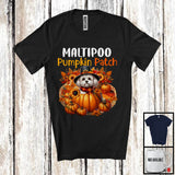 MacnyStore - Maltipoo Pumpkin Patch; Lovely Thanksgiving Maltipoo In Pumpkin; Fall Leaves Flowers T-Shirt