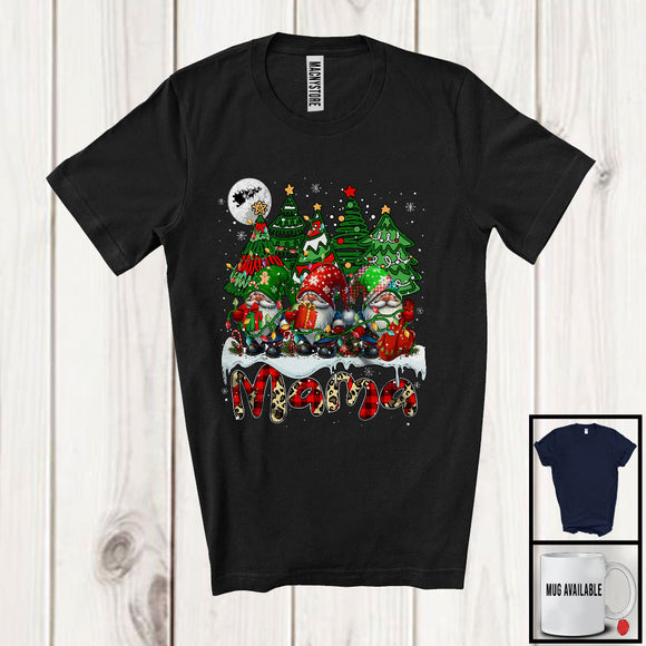 MacnyStore - Mama; Amusing Christmas Trees Three Gnomes Gnomies; Leopard Plaid Family Group T-Shirt