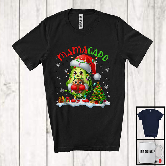 MacnyStore - Mamacado; Lovely Christmas Lights Santa Mama Avocado; Pregnancy X-mas Family T-Shirt